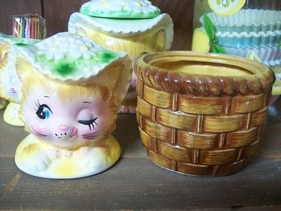 VINTAGE ENESCO WINKIN KITTY KITTEN CAT MISS PRISS JAM JELLY CONDIMENT 