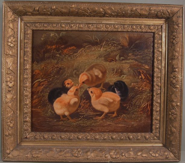 Chickens, 1866 Prang chromolithograph after A. F.Tait painting, superb 