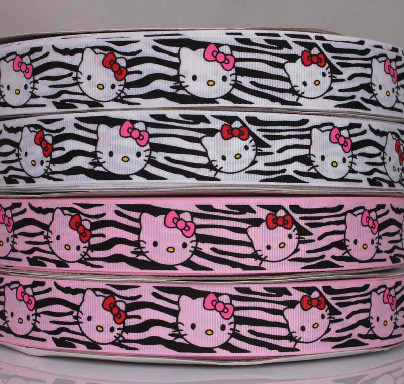 25mm Unique Design Zebra Hello Kitty Printed Grosgrain Ribbon 