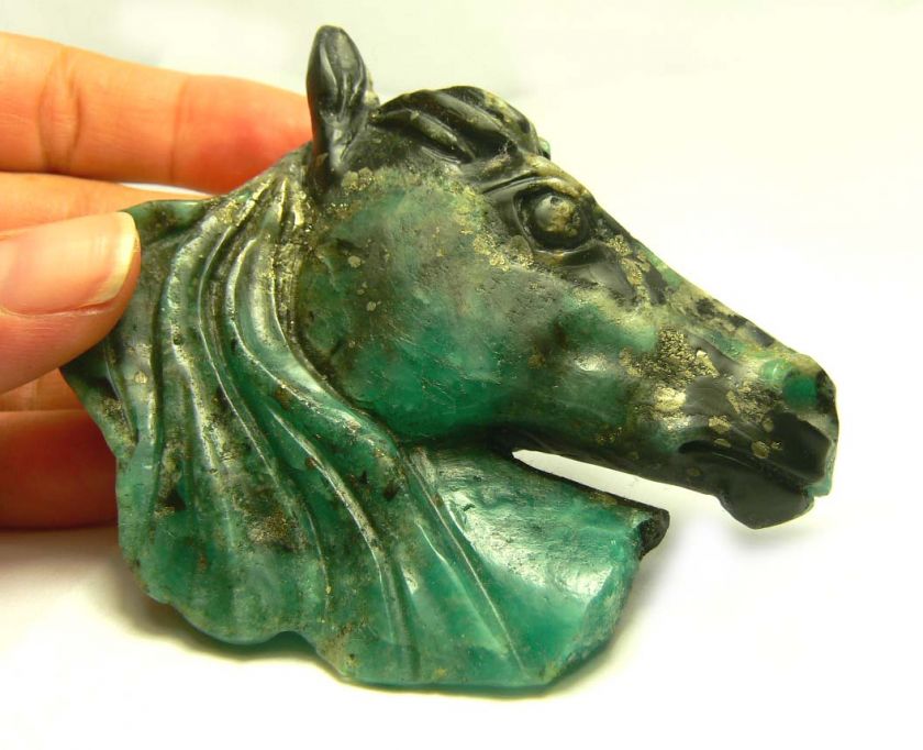 Handcarved Colombian Emerald Horse Sculpture 663cts  