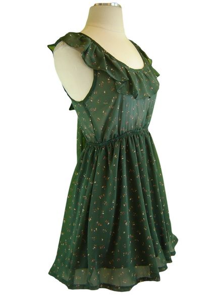 Green RUFFLE Strap OPEN TIE BACK People Print SUN Dress  