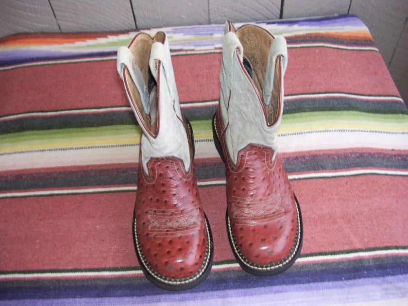 Womens Ariat 14717 Fat Baby Mocha Ostrich Print Western Boots 8 1/2 B 