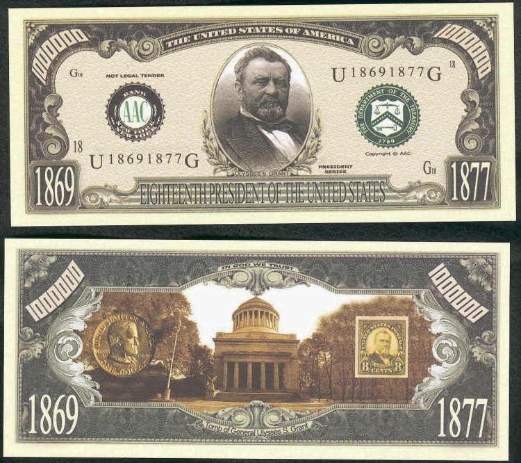 Lot of 100 Bills  ULYSSES S GRANT 18th PRESIDENT DOLLAR  