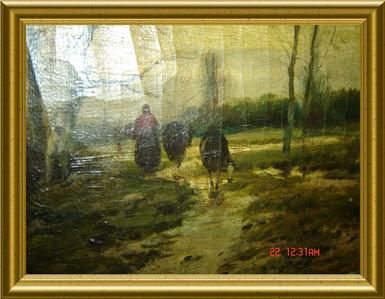 ANTIQUE DUTCH CIRCA 1850 SIGNED PASTORAL LANDSCAPE OIL PAINTING