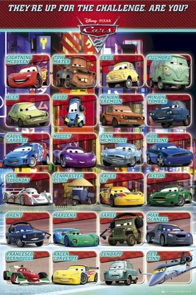 DISNEY POSTER ~ CARS 2 CHALLENGE CAST MOVIE Pixar  