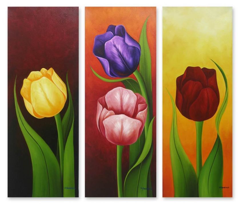 TULIPS~Mexico Fine Art 3 Orig Oil Paintings~Novica  