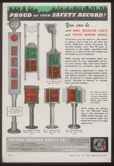 1947 WRRS RR train traffic signal light photos print ad  
