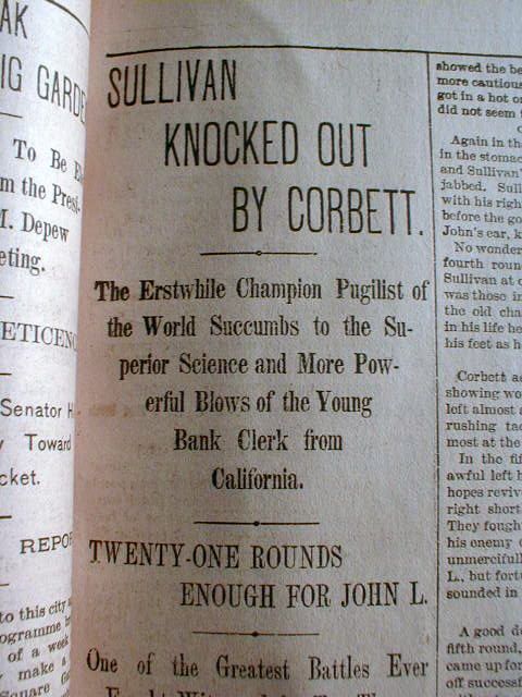   bound volume newspapers JAMES J CORBETT defeats JOHN L SULLIVAN Boxing