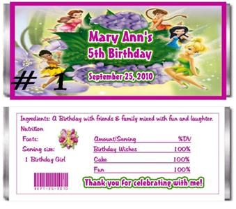 10 PERSONALIZED TINKERBELL/FAIRIES CANDY BAR WRAPPERS  