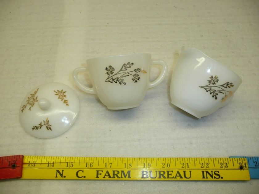 Fire King Heat Proof creamer n Sugar set milk glass old  