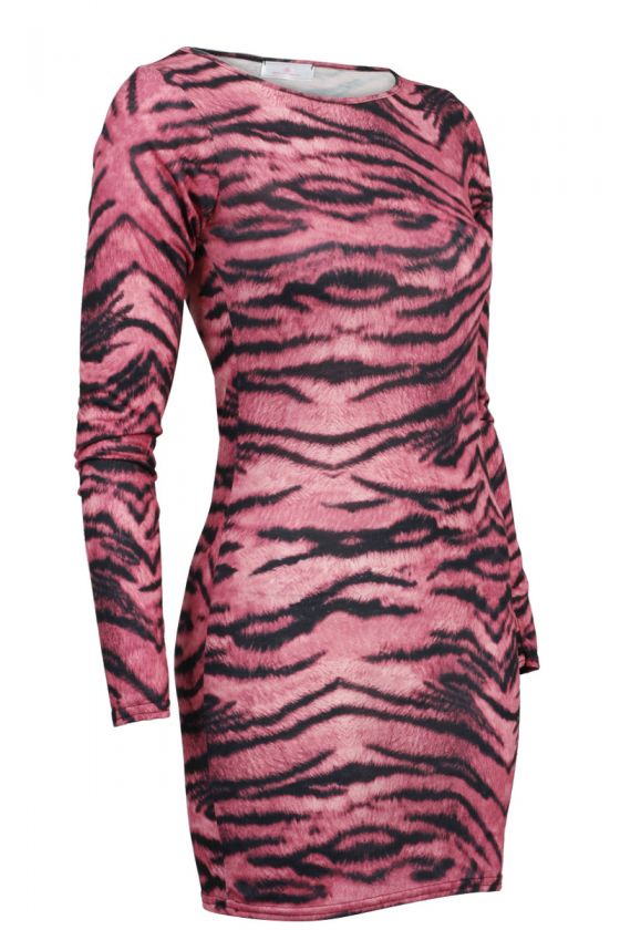   PRINT LONG SLEEVED WOMENS PARTY BODYCON MINI DRESS SIZE 8 14 UK  