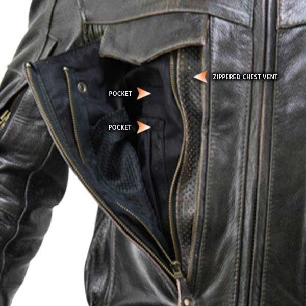 Retro Brown Bandit Buffalo Leather Cruiser Motorcycle Jacket with 