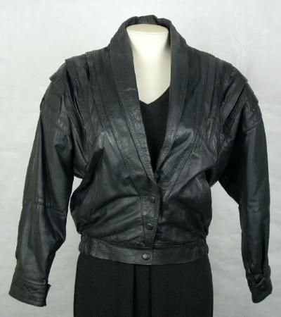 Vintage DAVIS FINA Womens Ladies Black LEATHER Coat Jacket size M 