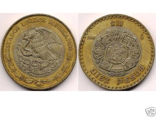 MEXICO 10 PESOS 1998 BIMETAL  