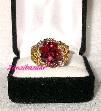   GOLD PINK TOURMALINE, SAPPHIRE & DIAMOND SNAKE RING 14.30GR  