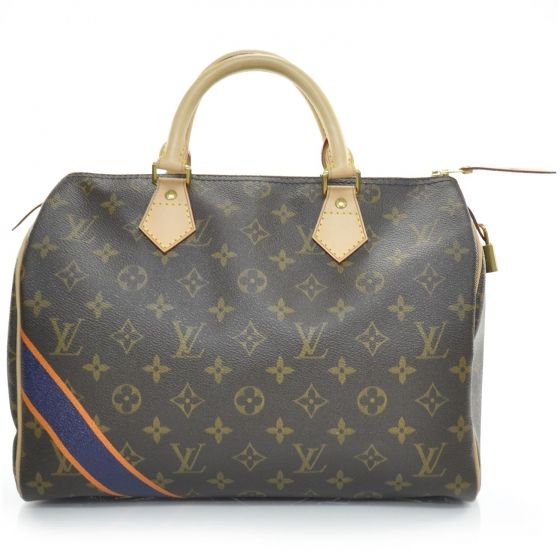 LOUIS VUITTON Mon Monogram Speedy 30 Bleu Marine and Orange