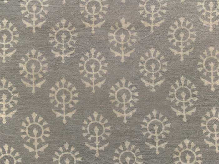 Hand Block Print, Cotton Fabric. Natural Dyes. 2½ Yards. Gray & Beige 