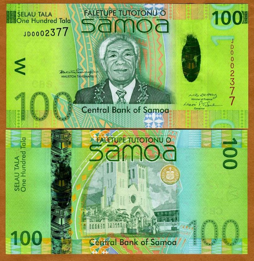 Western Samoa 100 Tala, 2008 Hybrid Polymer, P 42, UNC  