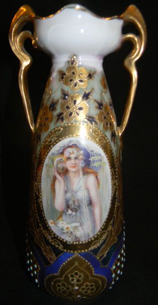 RS PRUSSIA PROV SXE 9 PORCELAIN VASE W SEA GODDESS  