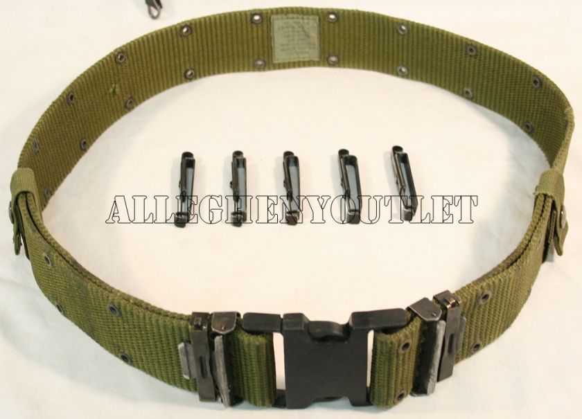 QTY 1 OD Y SUSPENDERS / QTY 1 USMC BLACK BUCKLE PISTOL BELT LARGE 