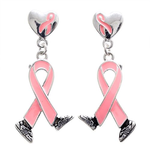 Pink Ribbon Breast Cancer Awareness Jewelry Heart Walking Shoes Charm 