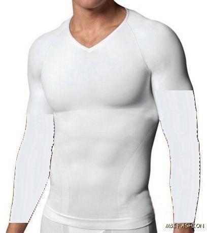 ZEROBODYS MENS SLIMMING BODY SCULPTING SHAPER T SHIRT V WHITE LONG 