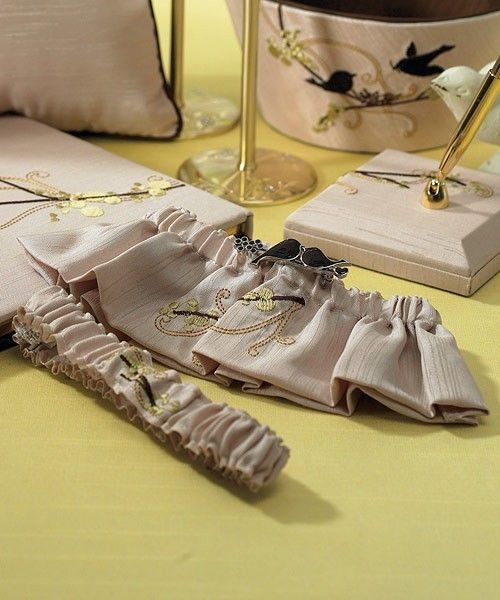 2pc Taupe Love Birds Wedding Bridal Garters  