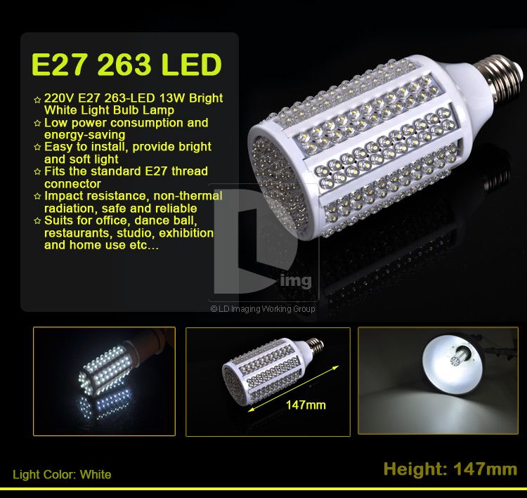   263 LED 13W Energy Saving Super Bright White Home Light Bulb Corn Lamp