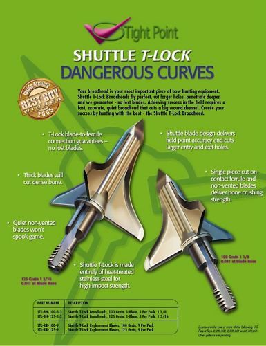 NEW Shuttle T Tight Point fixed broadheads 3 blade 100g  