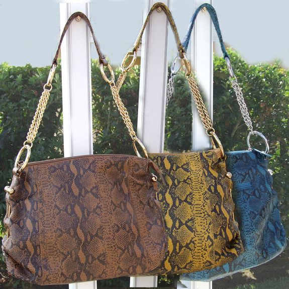 CARLOS FALCHI BROWN GOLD BLUE PYTHON SNAKESKIN LEATHER HOBO HANDBAG 