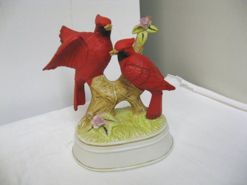 Older Matte Ceramic RED CARDINAL Music Box Figurine  