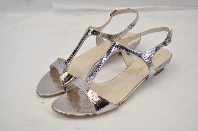 CLAUDIA CIUTI HENRI (BUX) SILVER LEATHER T STRAP SANDAL W/ LEATHER 