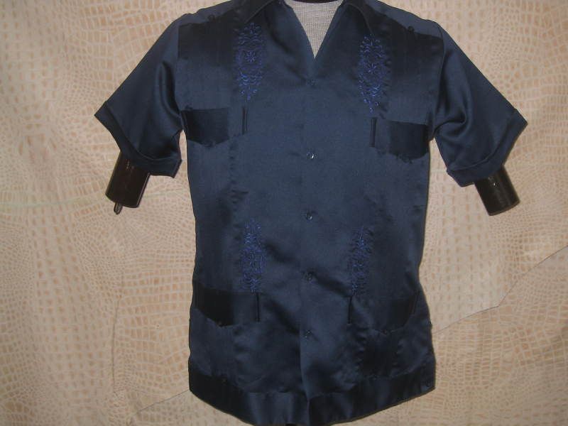 Original Mexican DK Blue Guayabera Casual Dress Wedding  