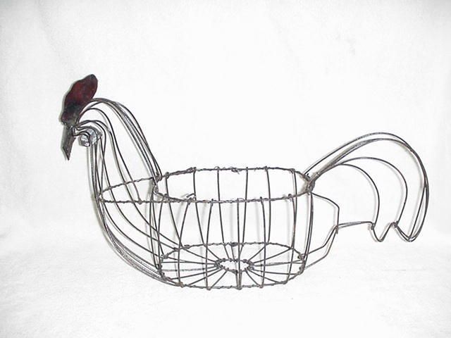 Antique chicken rooster wire art basket primitive  