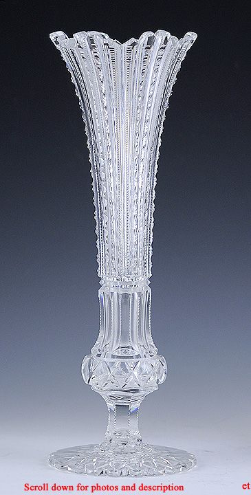 AMERICAN BRILLIANT PERIOD CLASSICALLY CUT TRUMPET FORM GLASS VASE 