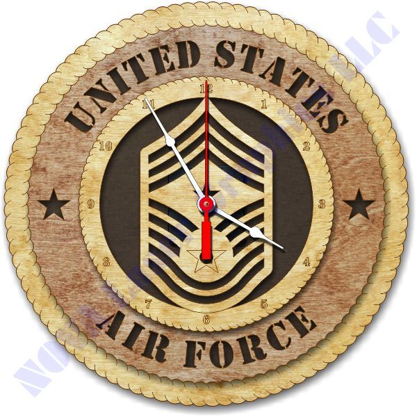 USAF E9 Command Chief Master Sergeant Birch Wall Clock  