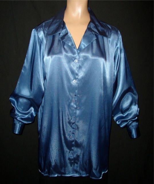   Shiny LIQUID SATIN Lapel BLOUSE 22W/24W Shirt Top Vtg Style NEW  