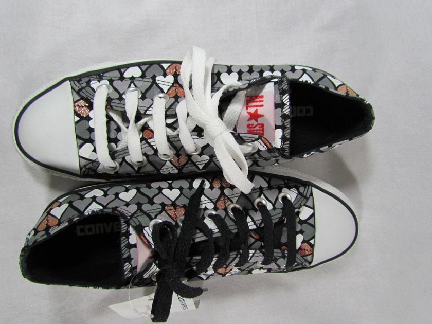 New CONVERSE All Star Womens Heart Print Glitter Accent Sneakers Shoes 