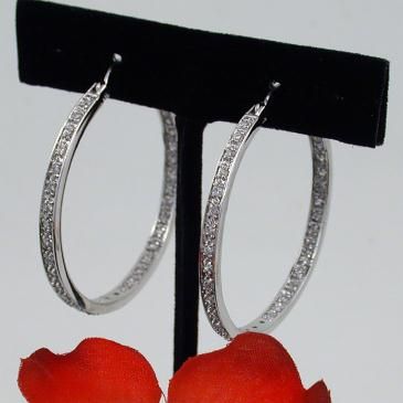 CT 1.5 CUBIC ZIRCONIA INSIDE OUT LARGE HOOP EARRINGS  