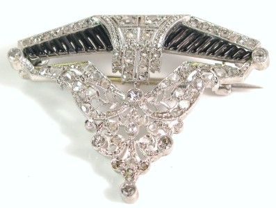 Deco Platinum 1.00ct F VS Rose Cut Diamond Filigree Brooch 6.1g~Retail 