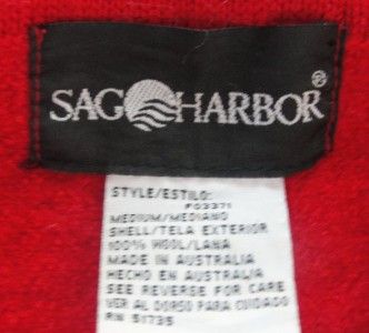 Sag Harbor Size Medium RED Button Front Sweater Jacket 100% Wool vgc 