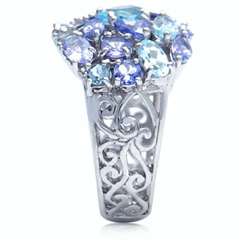 Natural Tanzanite & Blue Topaz White Gold Plated Sterling Silver 