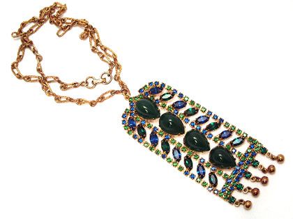   Necklace AMAZING Emerald Green Sapphire Blue Rhinestone Jewelry  