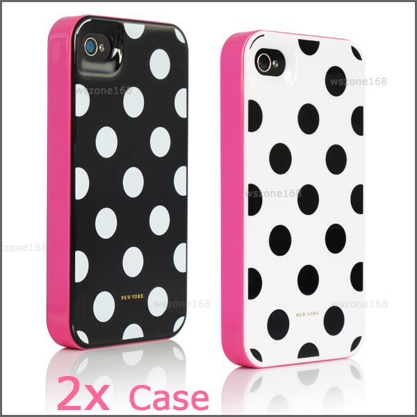 2X Black White Polka Dots 3in1 Cover Case for Apple iPhone 4 4s Screen 