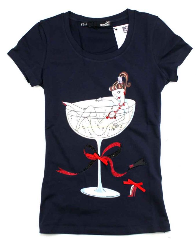 NWT Moschino Girls/Lady Bow Glass Girl T shirt/top 17960 Blue Sz 40 