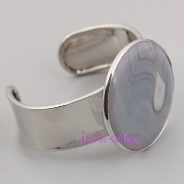Round Gray White stripe Agate opal BEAD cuff Bracelet  