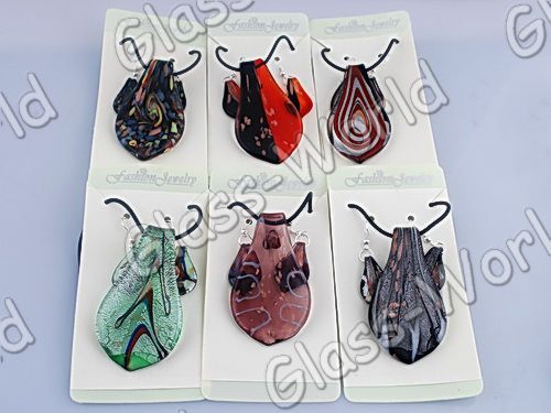 24sets Mix Leaf Lampwork Glass Pendant Necklace+Earring  