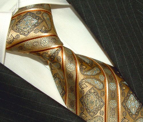 42012 LORENZO CANA Italian Tradition Silk Tie Brillant Gold Cravatte 