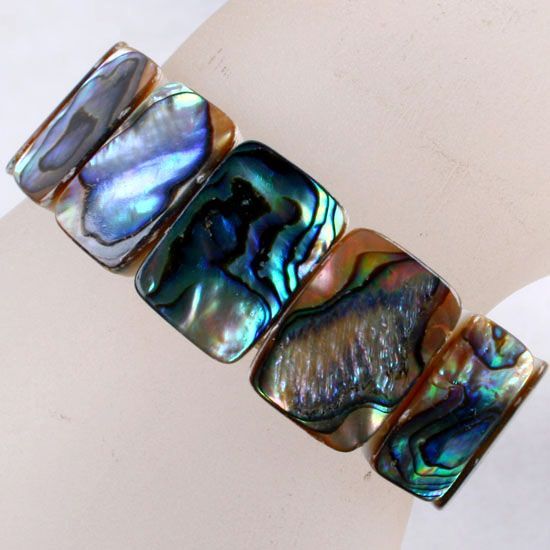 ABALONE SHELL RECTANGLE GEM BRACELET STRETCH BANGLE  