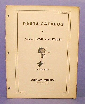 1959 Johnson Outboard Model JW 11 & JWL 11 Part Catalog  